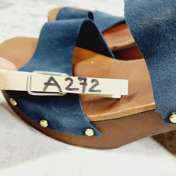 NEW Ilaria Sartori Blue Suede Platform Wood Block Heeled Sandals A272 - Picture 13 of 13